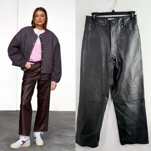 Sessun Carnegie Hall Black 100% Genuine Lamb Leather Straight Leg Pants 36 Small